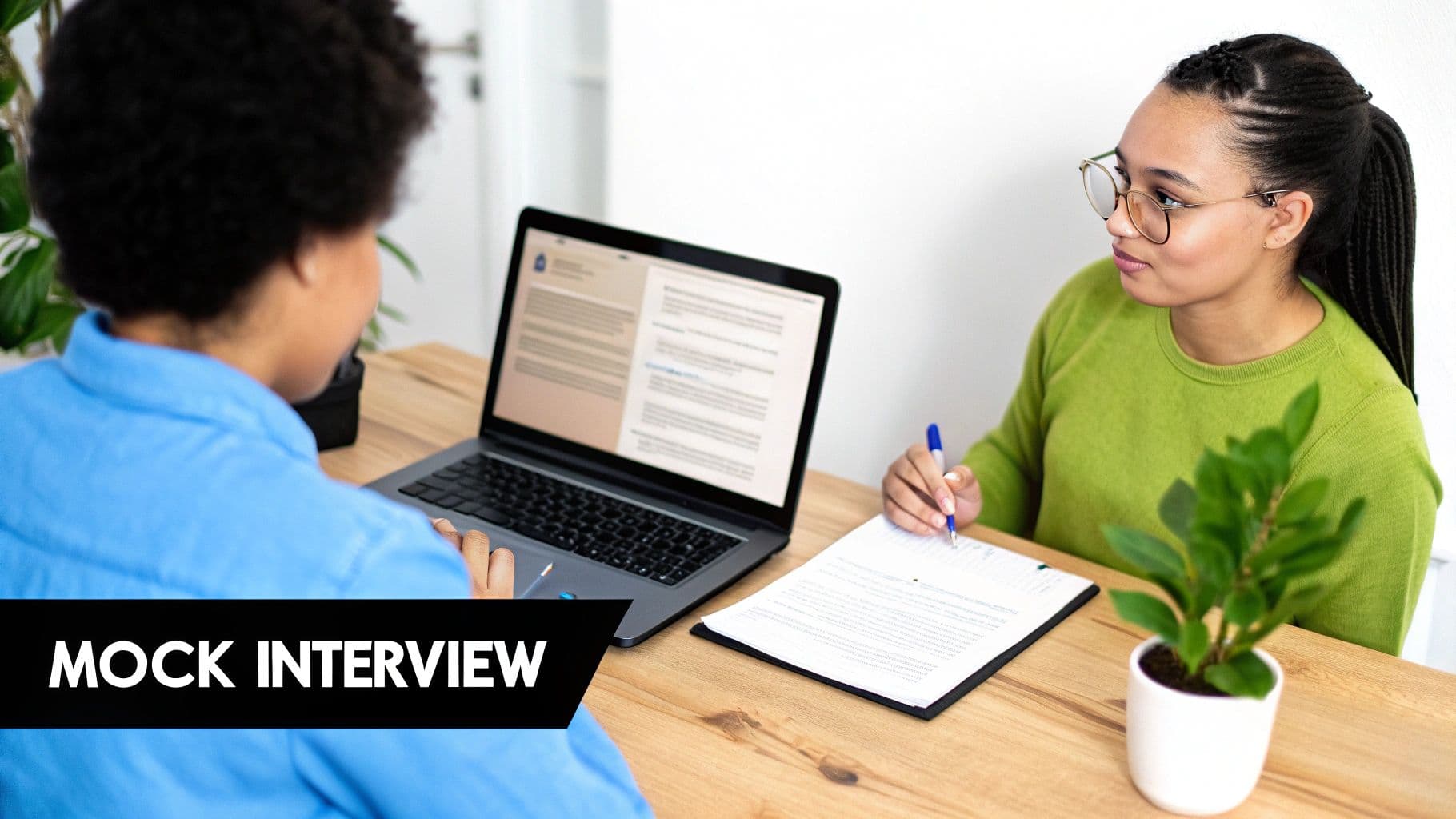 A person in a professional setting thoughtfully writing in a notebook, symbolizing the process of reflecting on and crafting personal career stories.