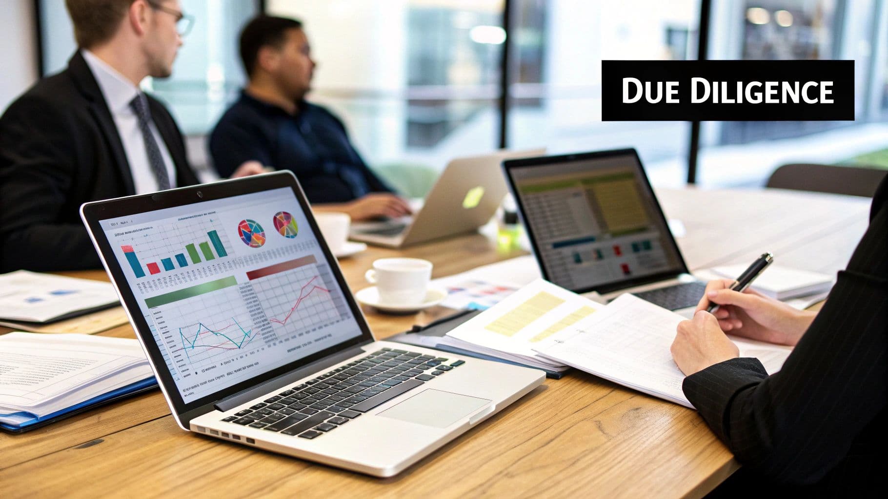 Infographic detailing Bain's due diligence framework, showing stages from market assessment to value creation planning.