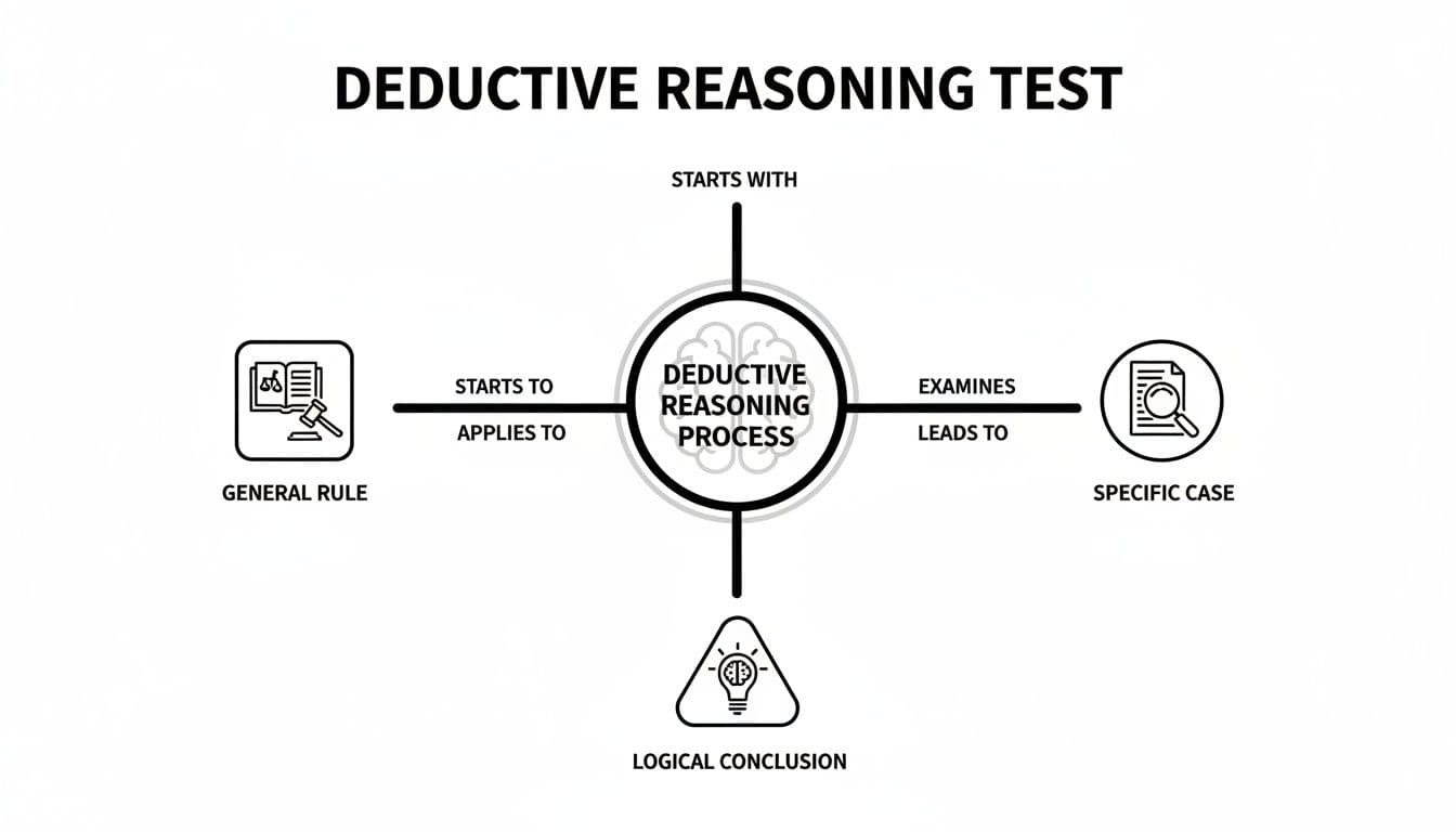 Diagram illustrating the deductive reasoning process, connecting general rules to specific cases and logical conclusions.