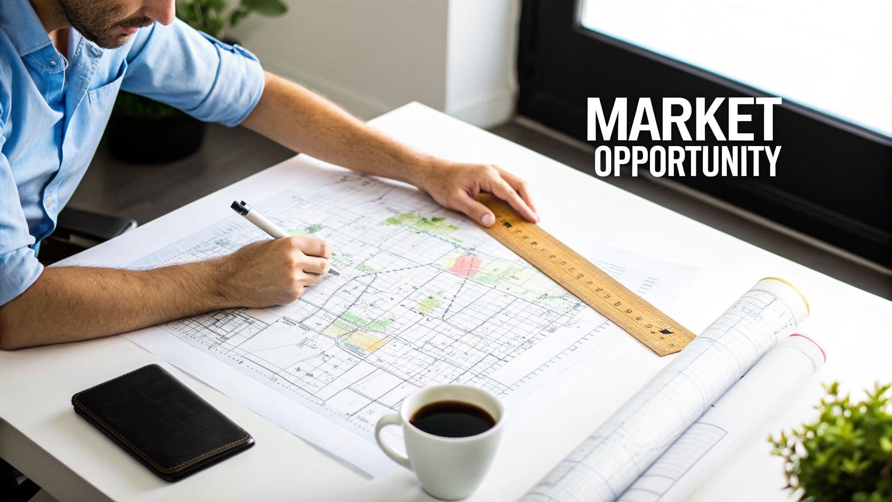 A hand drawing a circle around a group of people, symbolizing market selection.