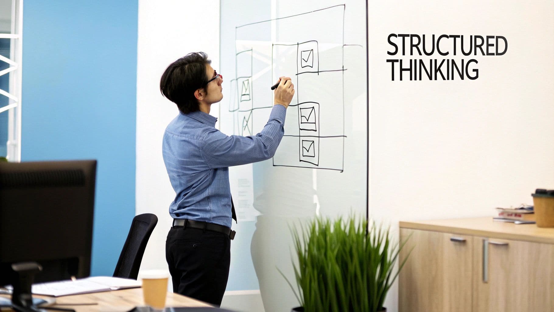 Image of a person sketching out a flowchart on a whiteboard
