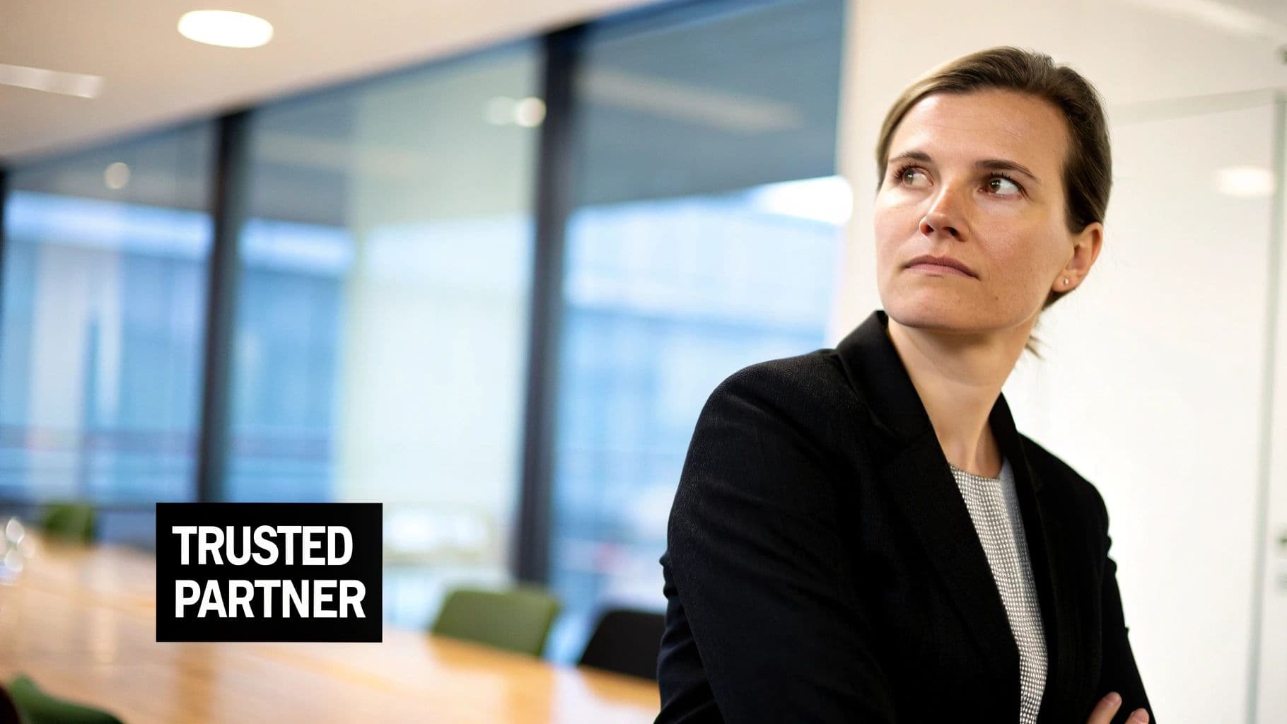 A group of professionals in a modern office, engaged in a discussion, demonstrating executive presence.